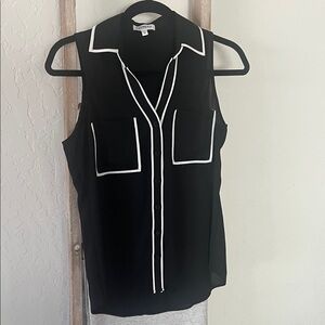 Express Black Sleeveless Blouse with White Trim